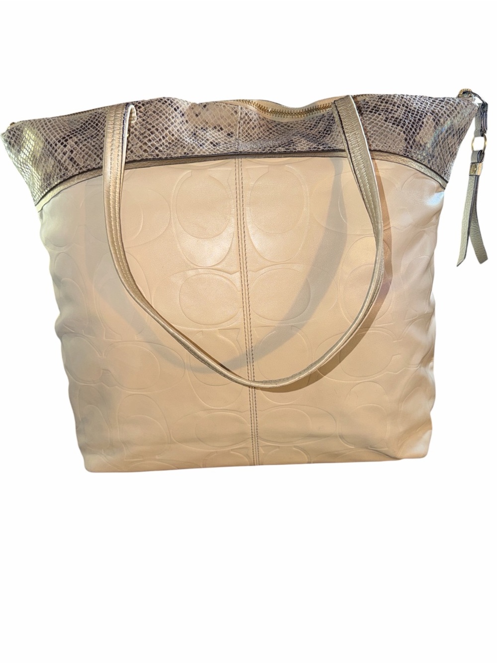Coach Laura Signature Embossed Leather Tote Python Trim F19696 - Picture 2 of 5